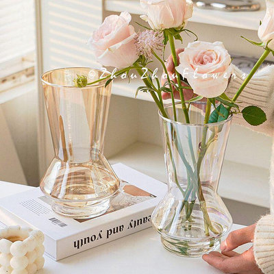 歐式ins簡約透明玻璃花瓶水養鮮花玫瑰百合客廳家用桌面裝飾擺件