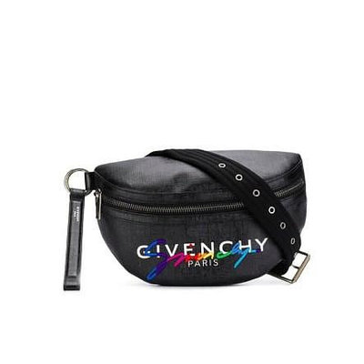Givenchy 19FW 彩字logo黑色皮革腰包