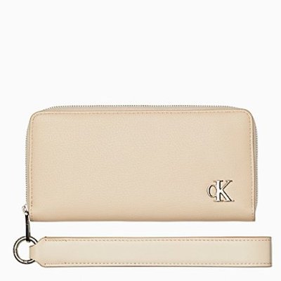 【美麗小舖】Calvin Klein CK 奶油色 荔枝紋皮革 拉鍊長夾 手拿包皮夾 長夾 錢包~C91893