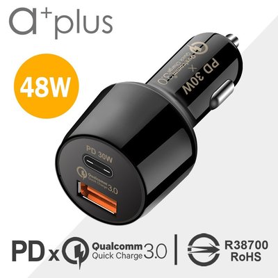 a+plus PD 30W + 高通認證QC3.0 超急速車用充電器 - ACC-QCPD30W
