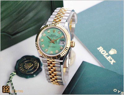 大銘腕錶 二手極新品 勞力士 ROLEX 蠔式女錶 日本限量 279173 綠格紋面 28MM RX184048