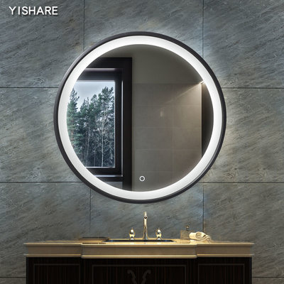 【熱賣精選】 Yishare北歐壁掛圓形帶燈衛生間鏡子掛墻led智能浴室鏡不銹鋼邊框