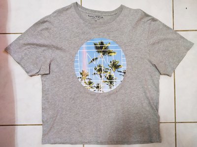 Nautica T-shirt (M) 淺灰 短袖 椰子樹 渡假 休閒 夏天 Tommy GAP A&amp;F ZARA..