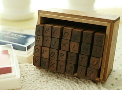 ＊YOOWOO＊特賣【韓國空運 Alphabet Stamp (M) 鄉村木質 手寫體 專屬木盒印章組~ 大寫英文單字】