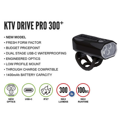 腳踏車燈 LEZYNE KTV DRIVE PRO 300+ FRONT 自行車頭燈 自行車前燈 USB-C充電車燈