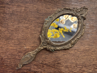 法國古董手工黃銅巴洛克風格浮雕手拿鏡『450g沈重』 #423074