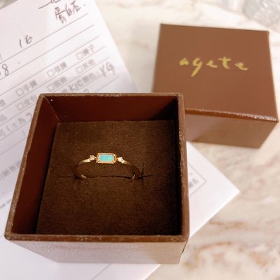 近全新正品✨日本輕珠寶agete特殊長形切割蛋白石鑲鑽10k 戒指9號三石戒三生三世