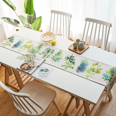 新品 北歐風格桌旗現代簡約餐桌布藝長條裝飾棉麻電視邊柜蓋布樹葉桌布鵬