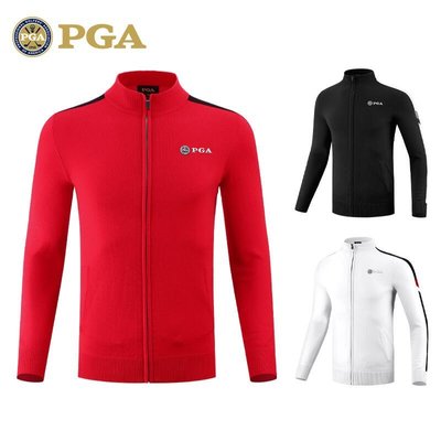 現貨熱銷-高爾夫配件PGA 秋冬新品 高爾夫服裝 男士長袖外套 比賽球服立領 絲光羊毛YP1325
