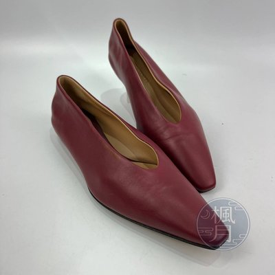 BRAND楓月 Bottega Veneta BV 608872 深紅色 皮革 尖頭 平底鞋 #35.5 女鞋 包鞋