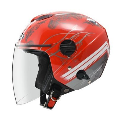 [小齊安全帽] ZEUS ZS-202FB T49彩繪-紅色 內建式墨片半罩安全帽