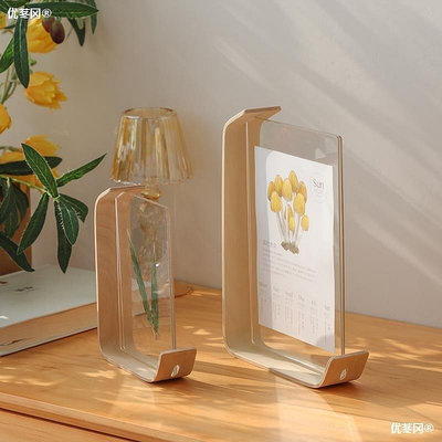 【小琳家居】漫友擺件 原木色亞克力創意相框擺臺6寸實木桌面立體照片干花植物標本相框