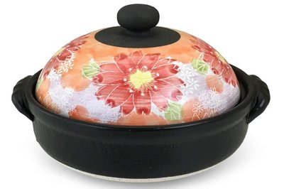 14391A 日本進口 日本製 陶瓷花朵土鍋日式陶鍋 居家廚房烹飪器具煲湯粥鍋湯鍋鍋具食物煮鍋陶瓷鍋廚具