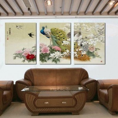 INPHIC-【30x40cm】客廳現代臥室床頭壁畫現代簡約孔雀中國風 【無框畫】