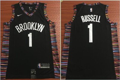 德安杰洛·羅素(D'Angelo Russell） NBA布魯克林籃網隊 熱轉印款式 城市版 球衣 黑色 1號