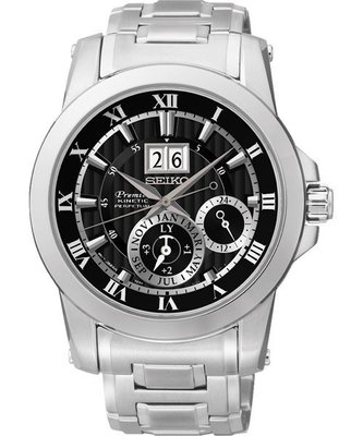 SEIKO PREMIER 人動電能萬年曆腕錶(SNP093J1)-黑/41mm7D56-0AB0D