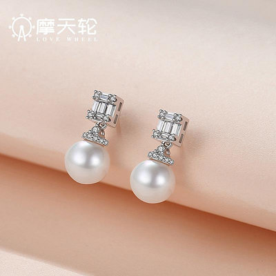 現貨S925璀璨幾何珍珠簡約女式白色獨立包裝簡約冷淡風耳釘