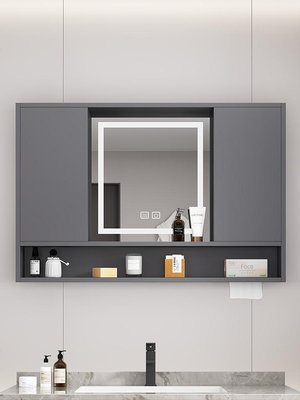 代簡約浴室隱藏式折疊風水鏡衛生間免漆實木推拉門內藏鏡