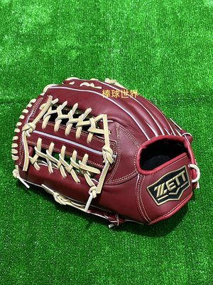 棒球世界全新 ZETT硬式棒壘球野手T網檔手套特價(BPGT-55237)酒紅色左撇子用