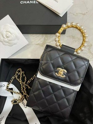 【二手】Chanel 香奈兒21早秋新款高級手工坊 珍珠手柄手機包單肩包斜挎