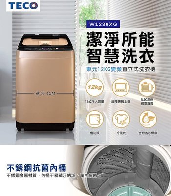 TECO 東元12公斤 DD直驅變頻直立式洗衣機W1239XG