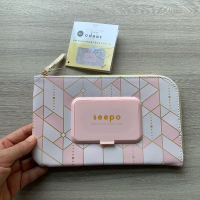￼❤Lika小舖❤現貨全新正版日本SEEPO濕紙巾化妝包/口罩收納袋4 粉色斜格紋 鑽石紋
