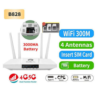 B828 4G/5G SIM LTE WIFI分享器無線網卡路由器網路孔 3000M 高增益4天線 Type-C充電