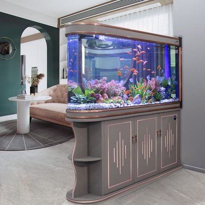 下殺歐寶莫蘭迪系列魚缸客廳落地家用中大型屏風生態玻璃水族箱底過濾~特價特賣