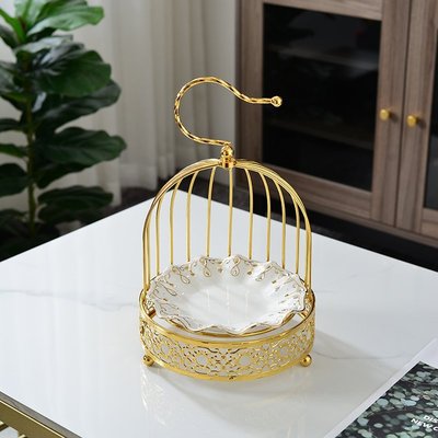 歐式鳥籠點心架創意雙層甜品臺金色蛋糕托盤美式家用客廳鐵藝擺件-雙喜生活館