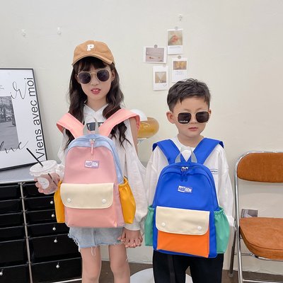 開學季韓版撞色兒童小背包男女寶寶輕便幼兒園書包簡約拼接雙肩包