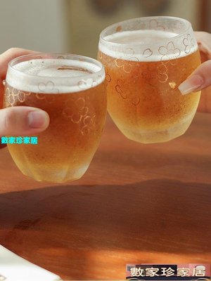[數家珍家居]洋酒杯日本進口石塚硝子丸紋櫻花磨砂啤酒杯威士忌杯玻璃杯單杯禮盒裝