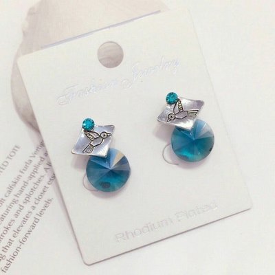 施華洛世奇水晶 可愛精緻飛鳥藍水晶耳針耳環 鋼針耳環