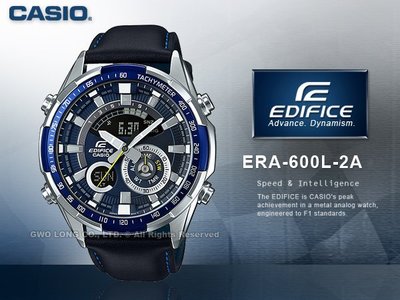 CASIO 卡西歐 手錶專賣店 EDIFICE ERA-600L-2A 世界時間_LED 溫度計 皮革錶帶 男錶 雙顯