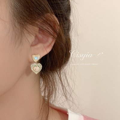 CISYIA 鋯石愛心耳環輕奢小眾設計感高級氣質名媛耳釘耳飾女夏季~特價
