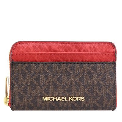 【美麗小舖】MICHAEL KORS MK 紅色 防刮PVC皮革 信用卡夾 卡片零錢包 卡片包~M70857