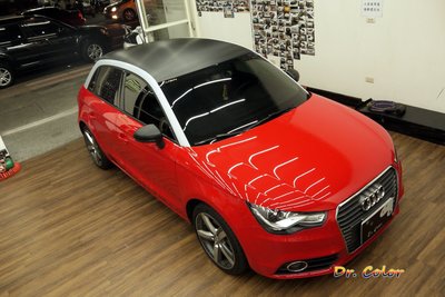 Dr. Color 玩色專業汽車包膜 Audi A1 黑carbon / 金屬灰 / 髮絲鋁_車頂 / 尾翼 / 後視鏡