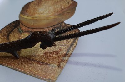 古董 紅銅 羚羊角銅壺叉 壺蓋夾 重約:57g