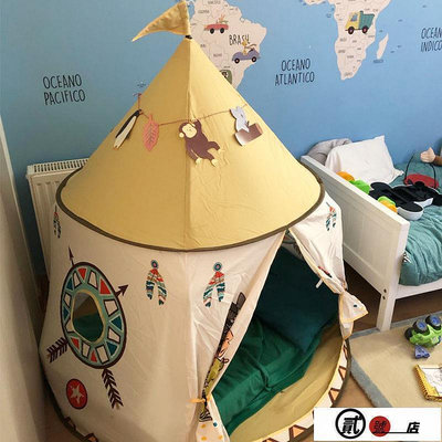 【現貨】兒童帳篷 印第安蒙古玩具室內家庭兒童游戲屋墊子小獅子黃色簡易搭建帳篷