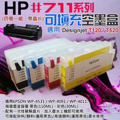 【呆灣現貨】HP #711 可填充空墨盒（帶晶片/四個一組）＃D02 適用HP Designjet T120 T520