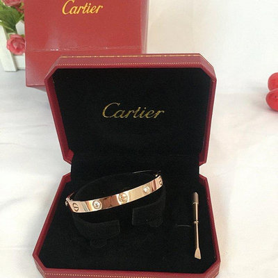 【Koaa海購】Cartier 卡地亞 l love寬版帶鉆手鐲女18K玫瑰金情侶手鐲時尚手環