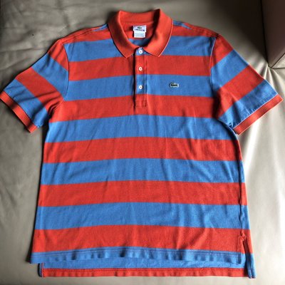[品味人生]保證正品 Lacoste 桔藍條紋 短袖POLO衫 size FR 5 L   也適合XL   法國製