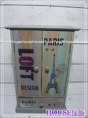 *︵House傢飾︵*美式鄉村復古Loft工業風~木製雙門1抽櫃- 數字 巴黎鐵塔  收納櫃(桌上型)【☆限量款/新發售