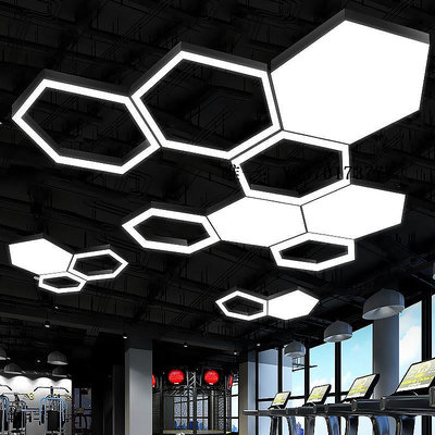 吊扇LED創意六邊形吊燈商場造型辦公室現代個性蜂窩網咖燈異形吸頂燈吊頂風扇