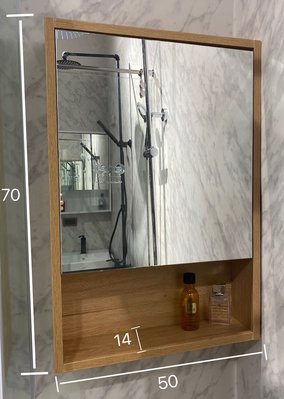 （幸福居家e購網）浴室發泡 黃橡原木 單面鏡櫃掛牆式 極簡風浴室鏡櫃 50cm