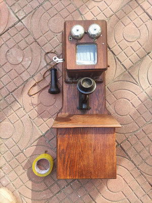 西洋古董大型壁掛式手搖老電話機