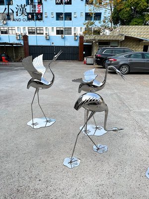不銹鋼仙鶴雕塑定制售樓部水池裝飾擺件戶外金屬鳥白鷺動物藝術品滿減 促銷 夏季