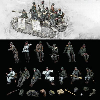 特價!1/35 二戰士兵 （13人無坦克） 樹脂模型兵人 軍事題材 白模-354C