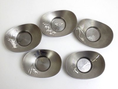 【日本古漾】270602日本茶道具 上錫 錫半 錫製 五君子茶托
