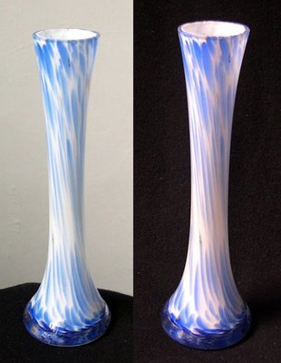 老玻璃花瓶手工玻璃藝術品花器台灣民藝手工藝品媲美琉璃復古白底藍紋【心生活美學】