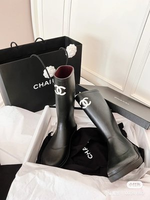 【翰貝格名牌館】全新真品 CHANEL 爆款 黑色 High Boots 黑色 白CC 雨鞋 雨靴 G38355 預購